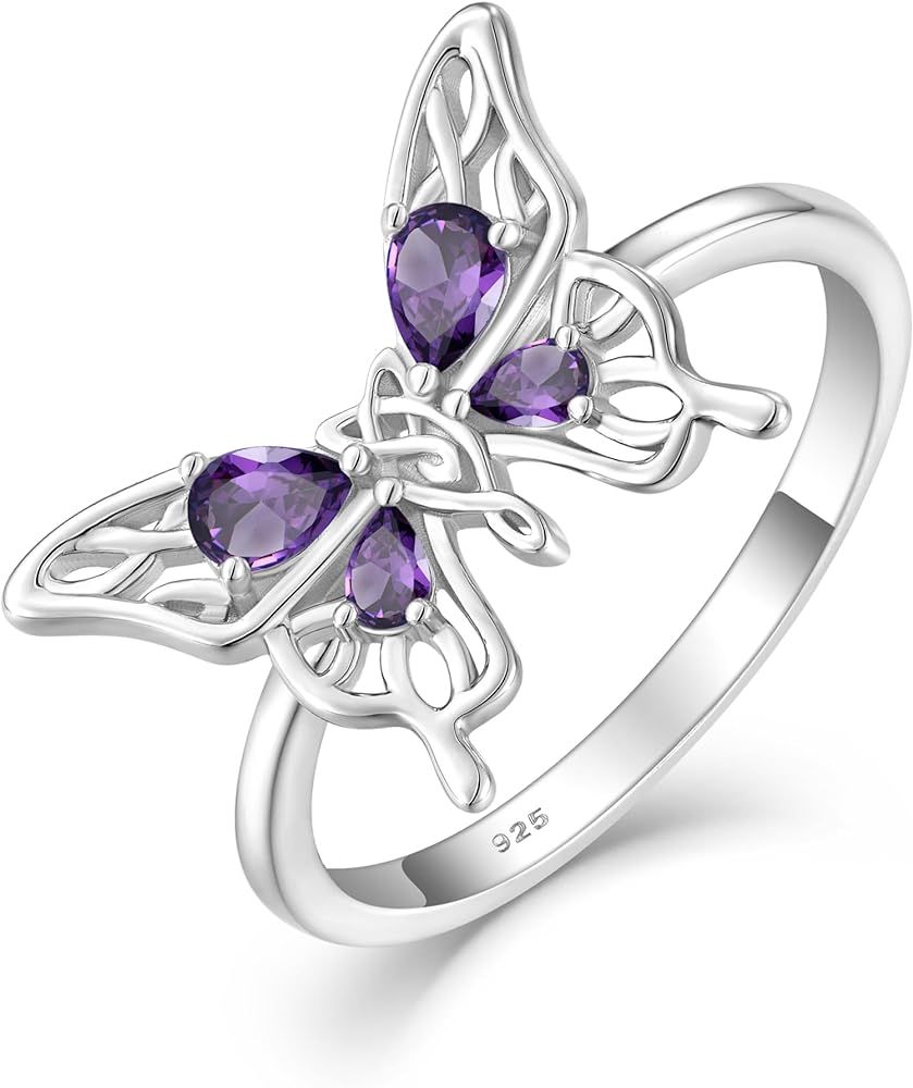 925 Sterling Silver Butterfly Ring - 4 Teardrop Birthstones Ring Butterfly Promise and Statement ... | Amazon (US)