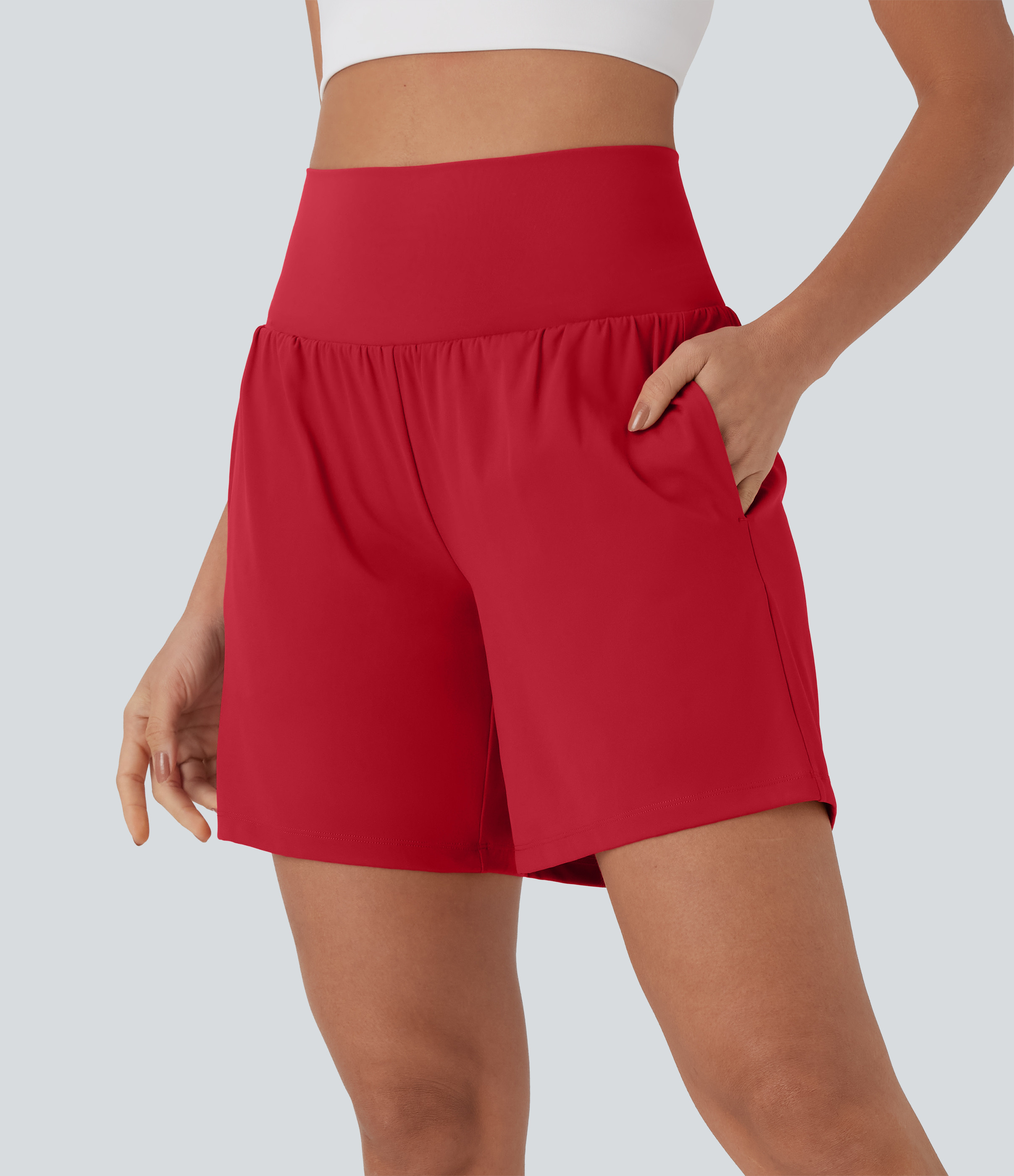 Halara Softlyzero™ Airy Super High Waisted 2-in-1 Cool Touch Yoga Shorts 7" with Pockets Gym Short - Salsa - M booty shorts | HALARA
