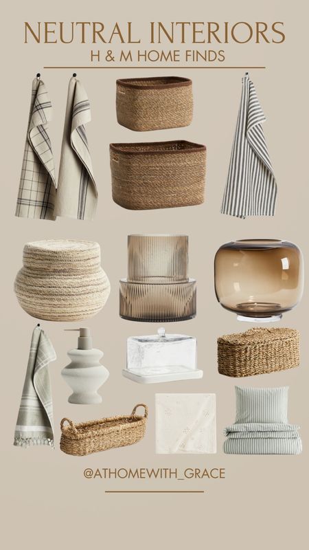 Neutral home decor from H&M. They have the prettiest neutral tea towels and the best organic and neutral vases. Love these baskets for storage and styling too  

#LTKHome #LTKFindsUnder50