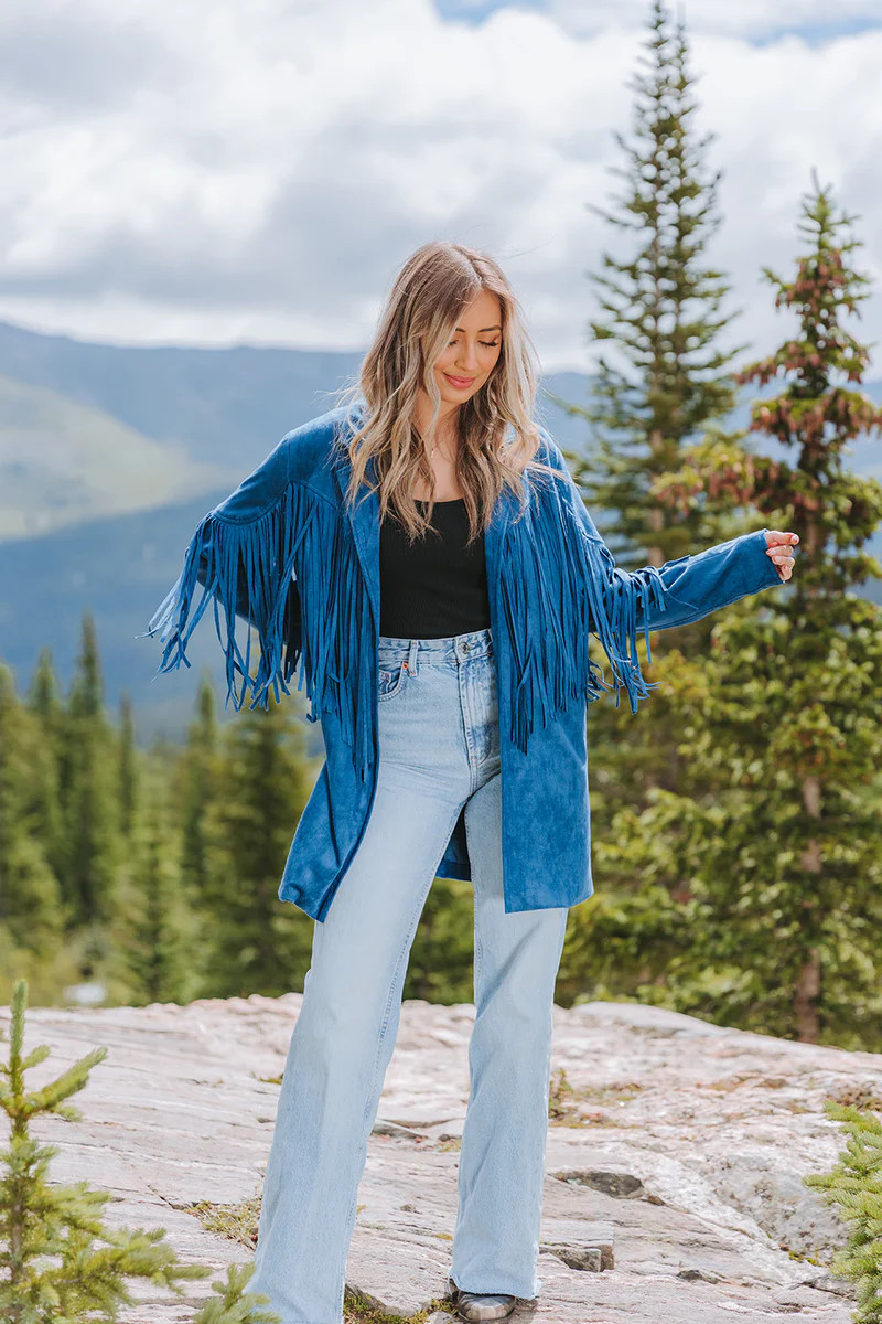 BuddyLove | Dutton Fringe Suede Jacket | Navy | BuddyLove