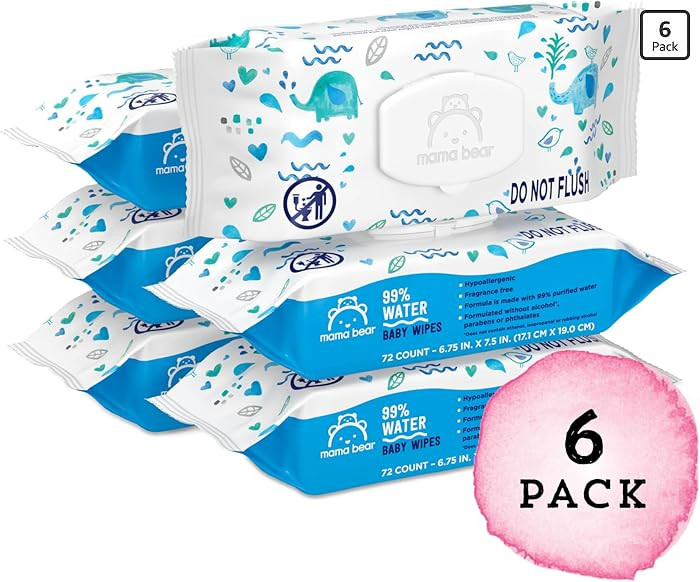 Amazon Brand - Mama Bear 99% Water Baby Wipes, Hypoallergenic, Fragrance Free,72 Count (Pack of 6... | Amazon (US)