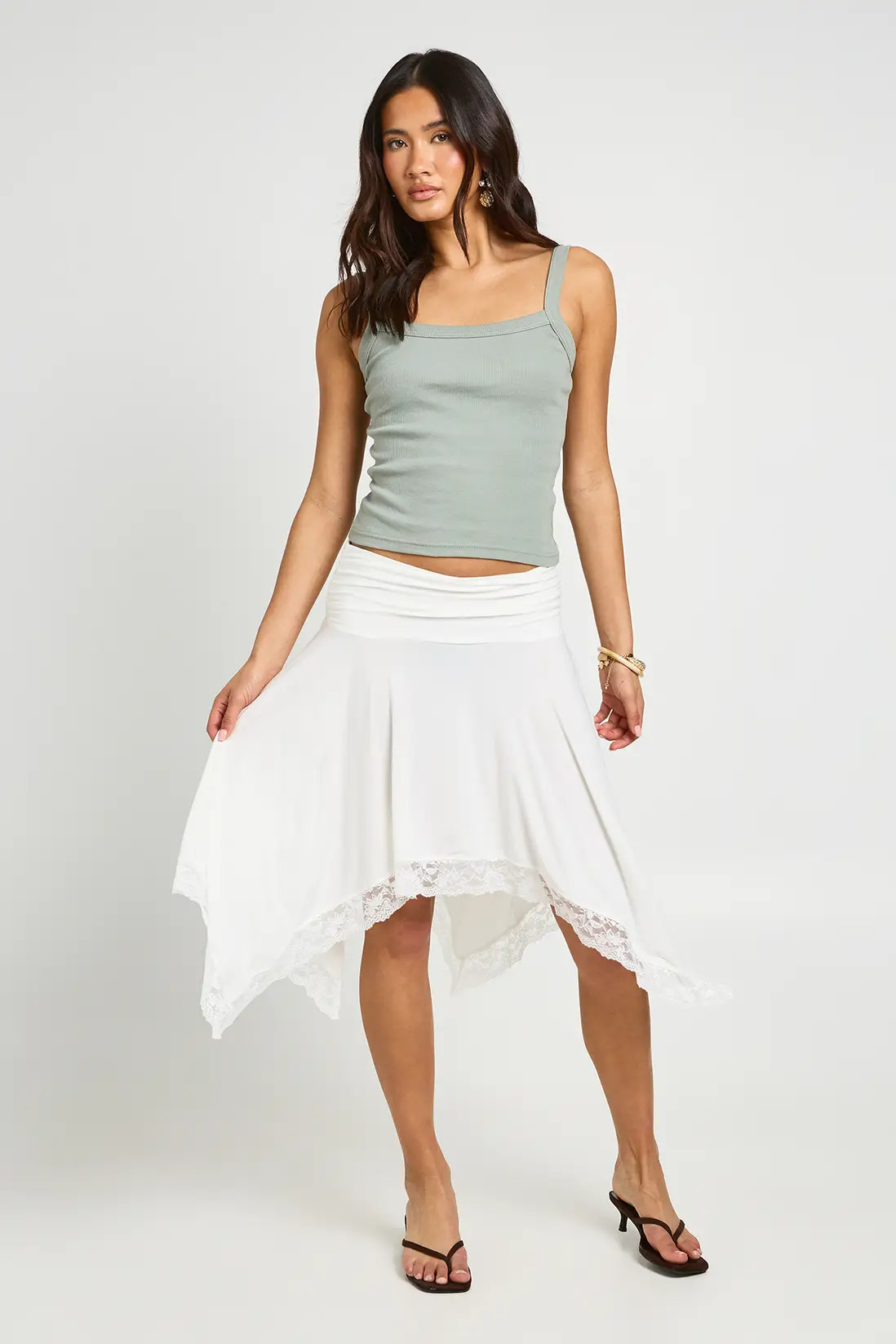 Ivory Lace Hem Hanky Hem Midi Skirt | Boohoo | Boohoo.com (UK & IE)