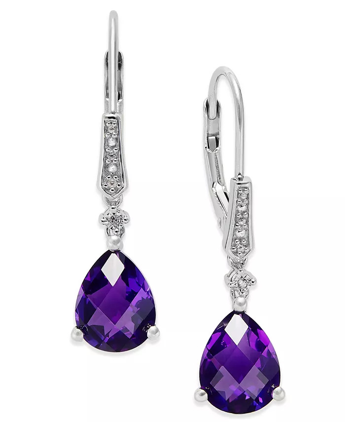 Macy's Gemstone (3-3/4 ct. t.w.) and Diamond Accent Birthstone Drop Earrings in Sterling Silver -... | Macy's