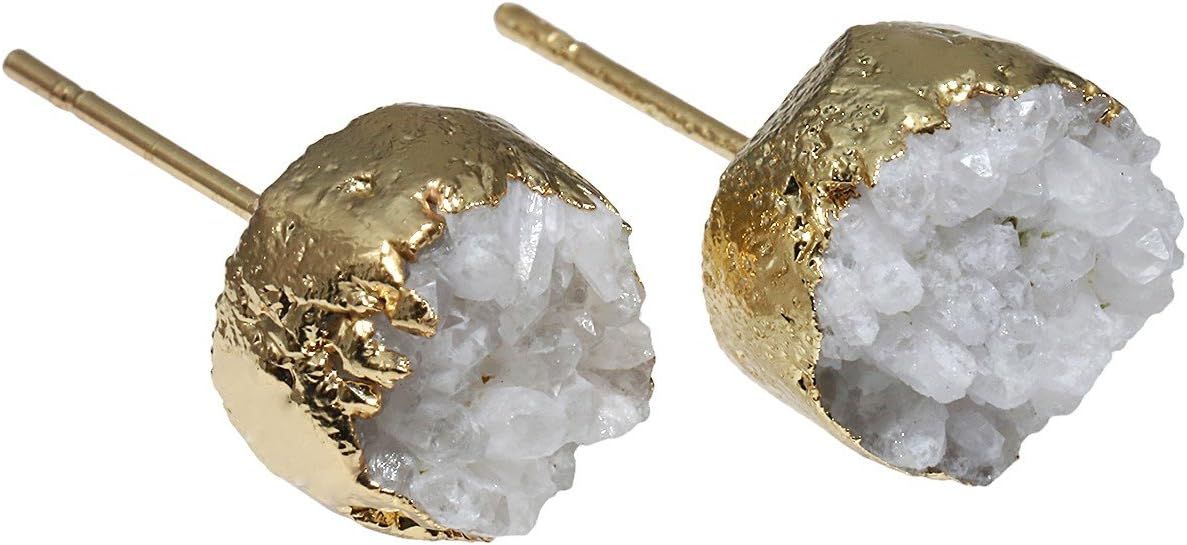 SUNYIK Women's Natural Agate Quartz Geode Druzy Stud Earrings for Women | Amazon (US)