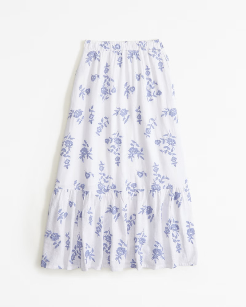 Women's Linen-Blend Embroidered Tiered Maxi Skirt | Women's Clearance | Abercrombie.com | Abercrombie & Fitch (US)