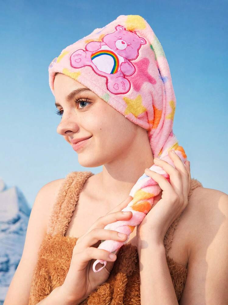 SHEIN X Care Bears Pink Bear Embroidery Hair Drying Cap,Gifts, For Home Bathroom Hair Drying Towel Wrap | SHEIN