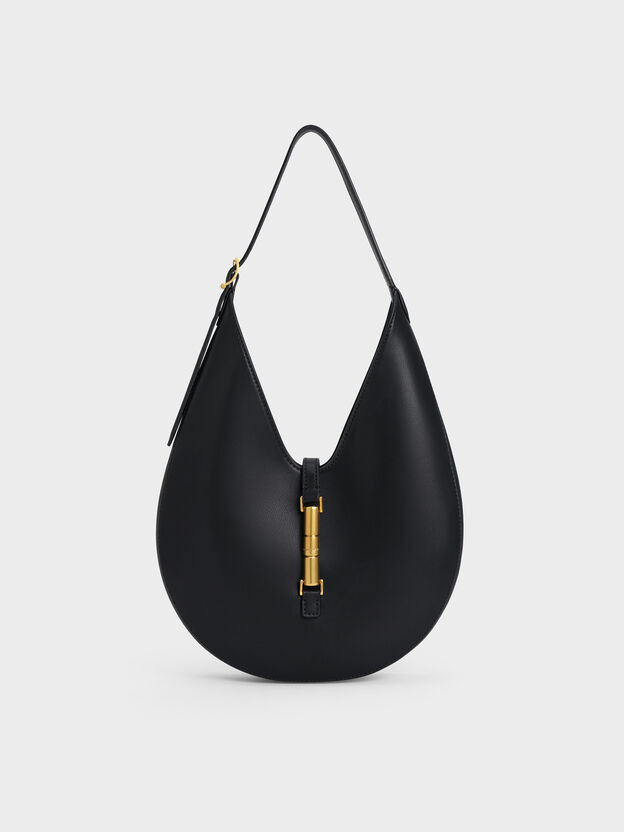 Black Cesia Metallic-Accent Hobo Bag | CHARLES & KEITH UK | Charles & Keith UK