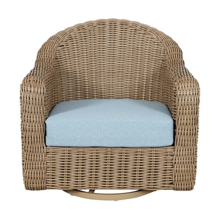 Better Homes & Gardens Bellamy Outdoor 1pk Swivel Glider Chair, Tan Wicker/Blue Cushion | Walmart (US)