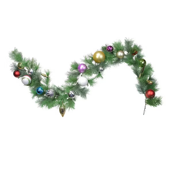 Northlight 6' x 9" Unlit Shiny Ball Ornament Long Needle Pine Artificial Christmas Garland | Target