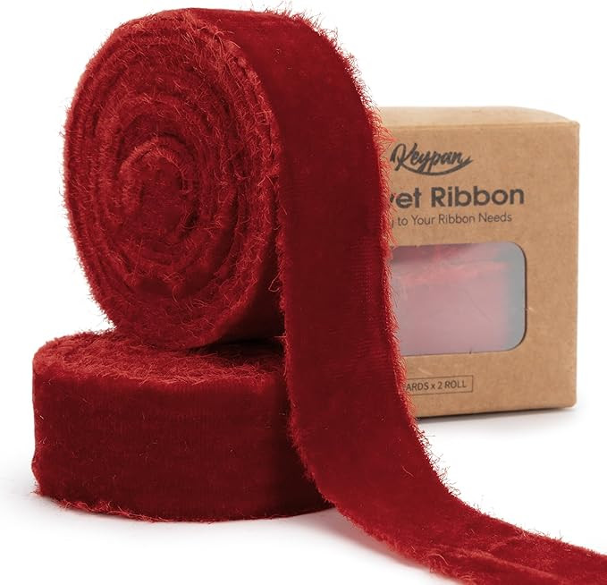 Rust Red Velvet Ribbon 1 Inch x 6 Yd Handmade Frayed Vintage Thin Ribbons for Christmas Tree Home... | Amazon (US)