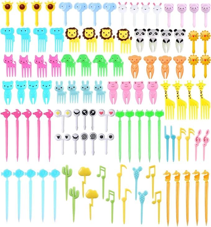 Fun Bento Picks set, 108 Pcs Animal Food Picks for Kids, Cute Cartoon Animal Fruit Food Toothpick... | Amazon (US)