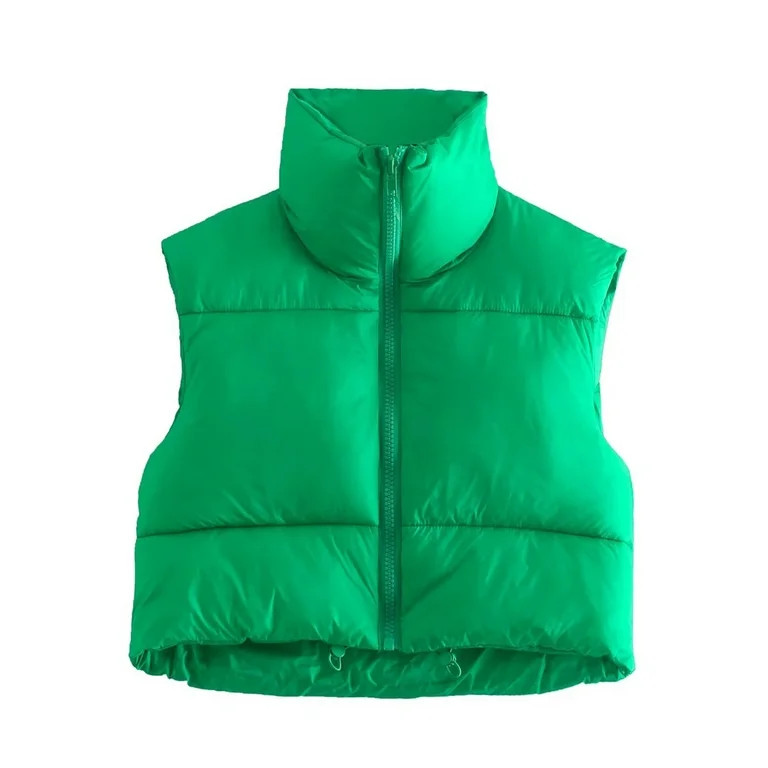 Loalirando Women Zip Up Stand Collar Sleeveless Padded Cropped Puffer Quilted Vest Winter Jacket | Walmart (US)