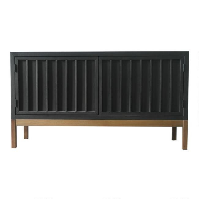 Blackwash Wood Slat Spence Media Stand | World Market