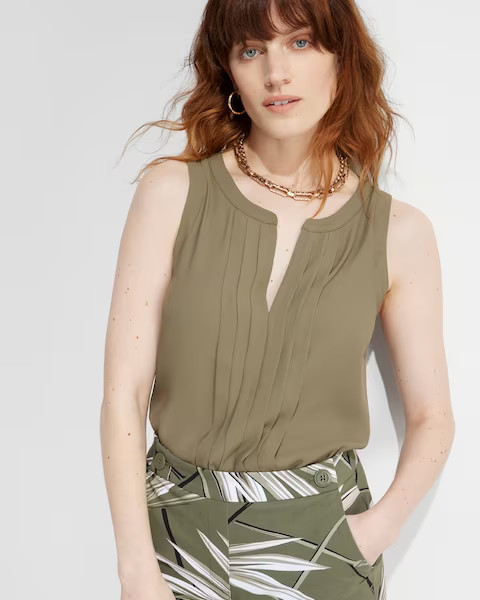 Outlet WHBM Pleated Split-Neck Shell | White House Black Market