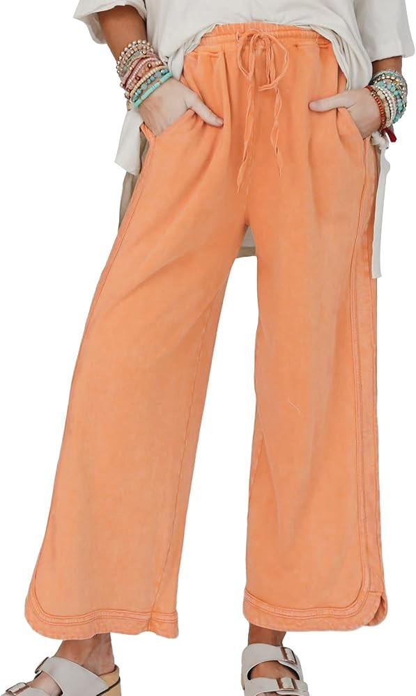 Hixiaohe Women's Casual Wide Leg Sweatpants High Waist Baggy Acid Wash Pants Drawstring Athletic ... | Amazon (US)