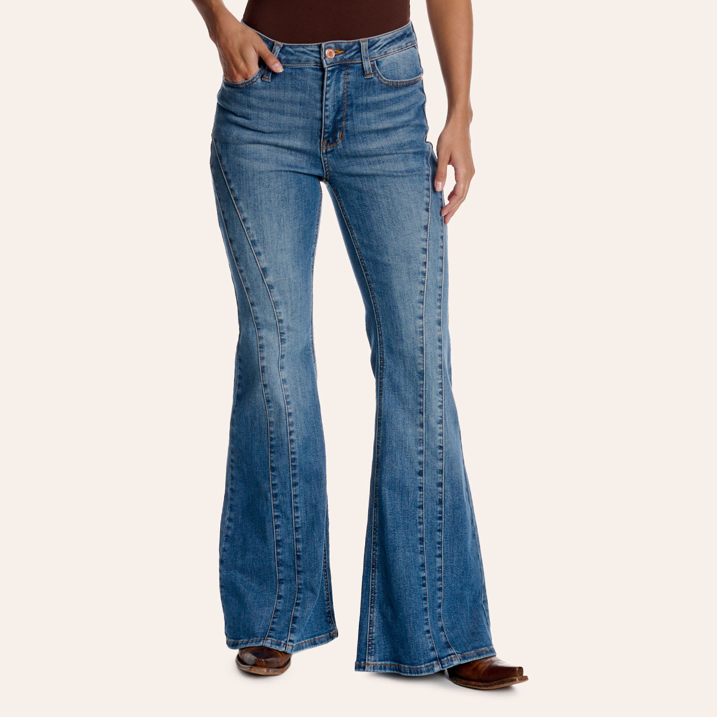 Judy Blue Women's Jacqueline Medium Wash Mid Rise Double Seam Flare Jeans - 11 - From Cavender's | Cavender's