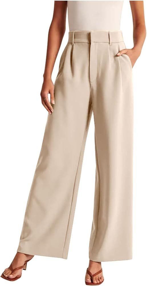 Women Wide Leg Suit Pants High Waisted Pleated Formal Pants Loose Fit Work Office Stylish Elegant... | Amazon (US)