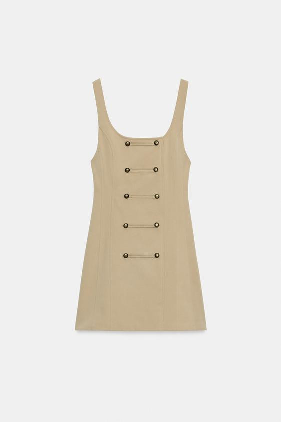 Zara - Button Mini Dress - Beige - Xl - Woman | Zara US