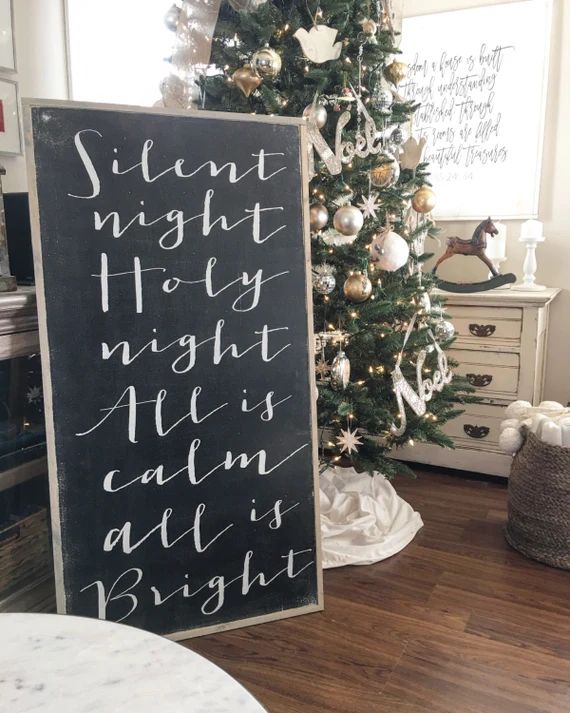 Silent Night Holy Night christmas framed wall art / Christmas decoration / signs with quotes / Se... | Etsy (US)