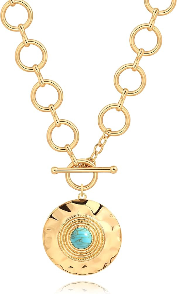 18k Gold Plated Chain Link Necklace for Women, Baroque Pearl/Compass Pendant Necklace | Amazon (US)