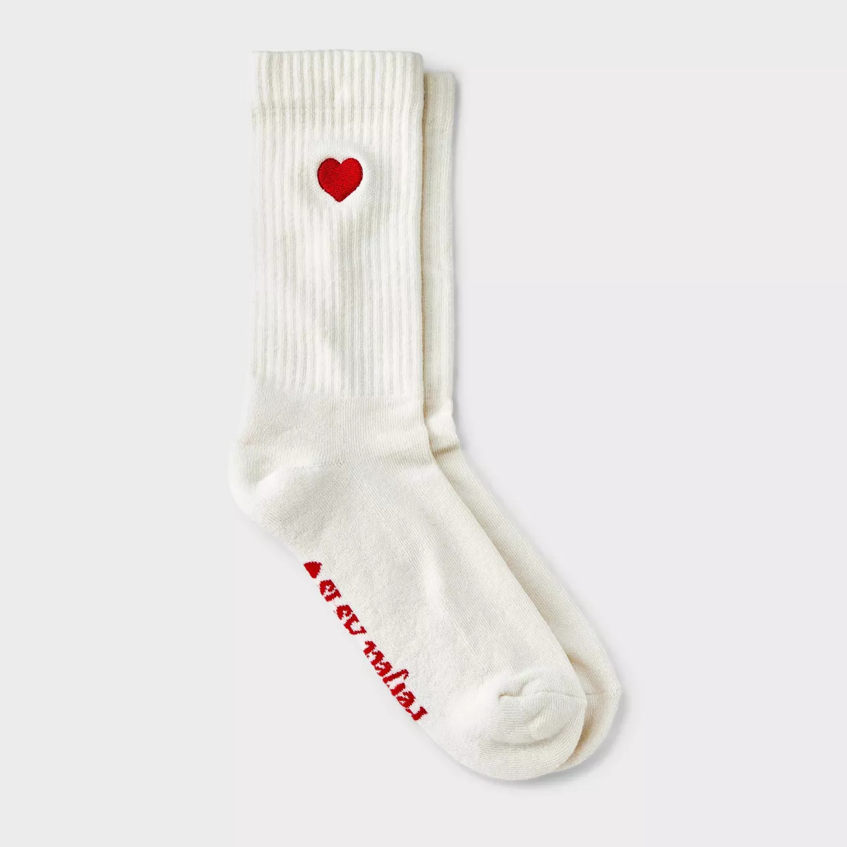 Women's 'Perfect As Is' Embroidered Heart Ribbed Cushioned Crew Socks - Universal Thread™ Ivory... | Target