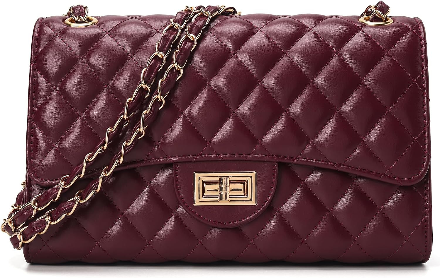 Quilted Leather Crossbody Bags for Women Trendy Ladies Shoulder Purse Satchel HandBag with Chain Strap | Amazon (US)