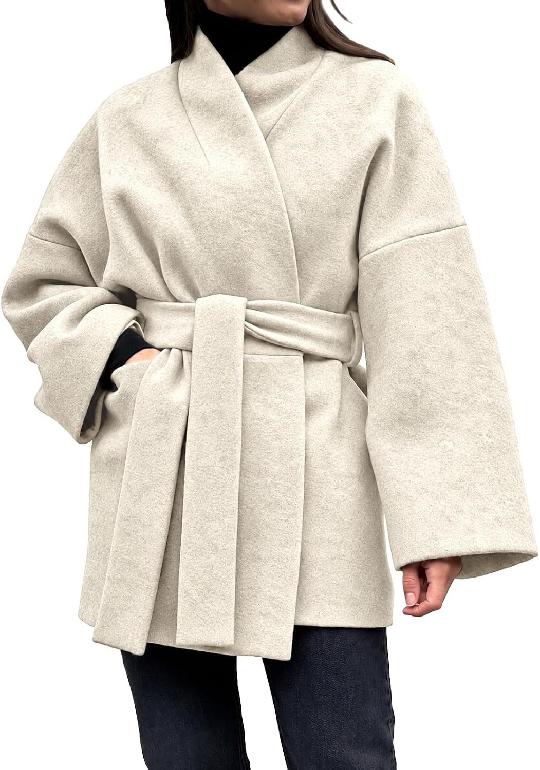Tankaneo Womens Faux Wool Coat Long Winter Belted Wrap Oversized Jacket | Amazon (US)