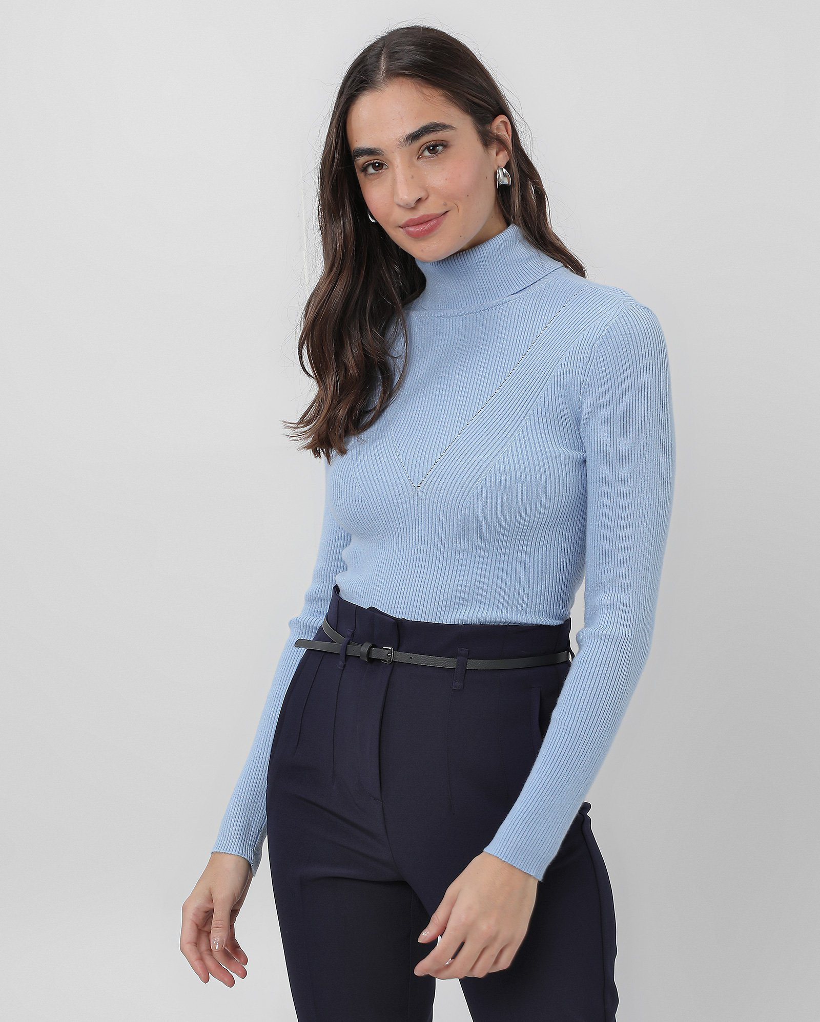 Suéter feminino gola alta de tricot azul | AK by Riachuelo | Riachuelo (BR)