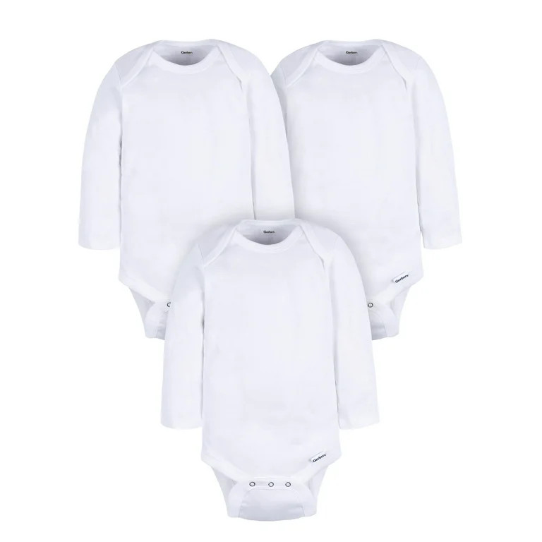 Gerber Gender Neutral Leisure White Long Sleeve Cotton Bodysuit, 3-Pack, Sizes Preemie - 24 Month... | Walmart (US)