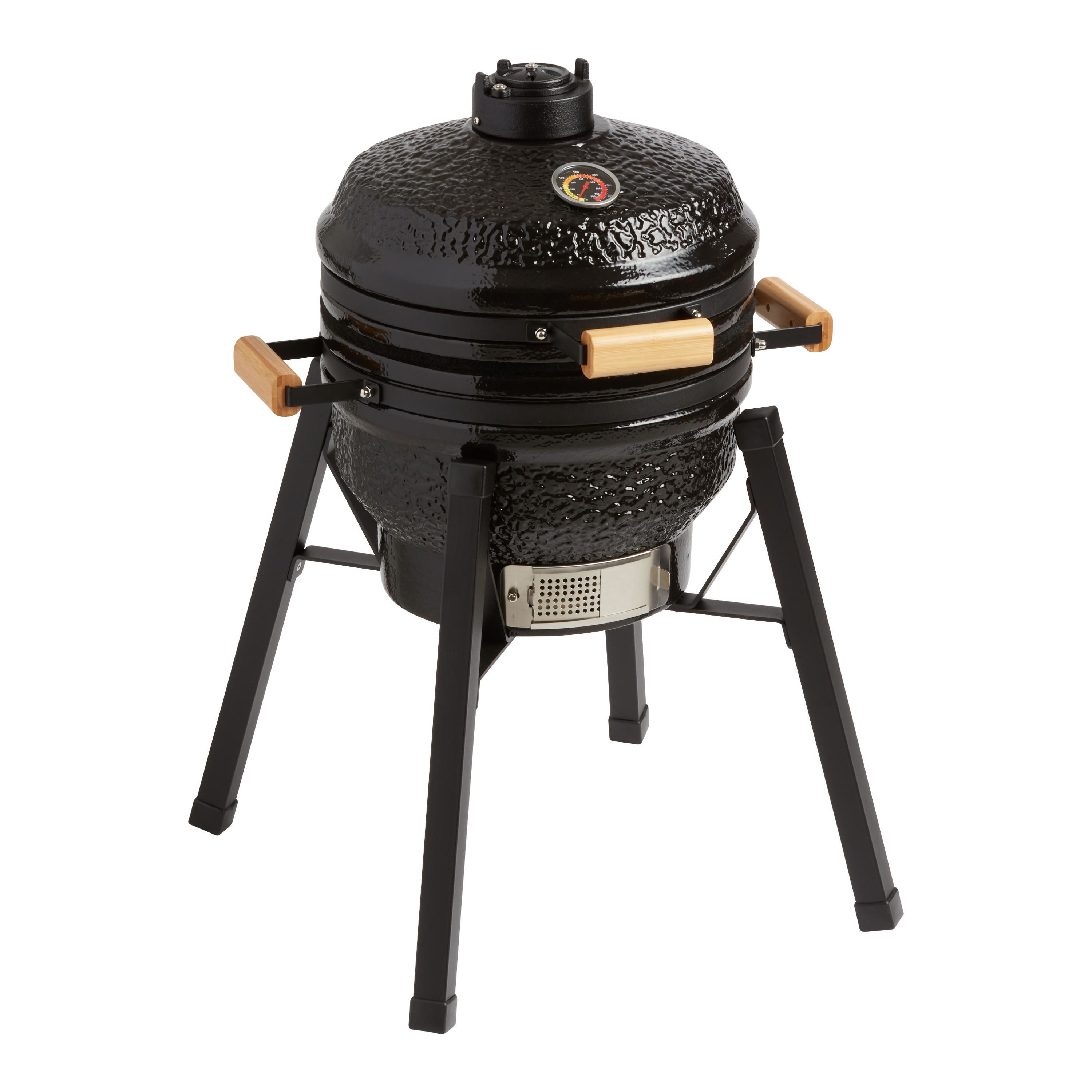 Black Cast Iron and Ceramic Kamado Grill with Stand | World Market
