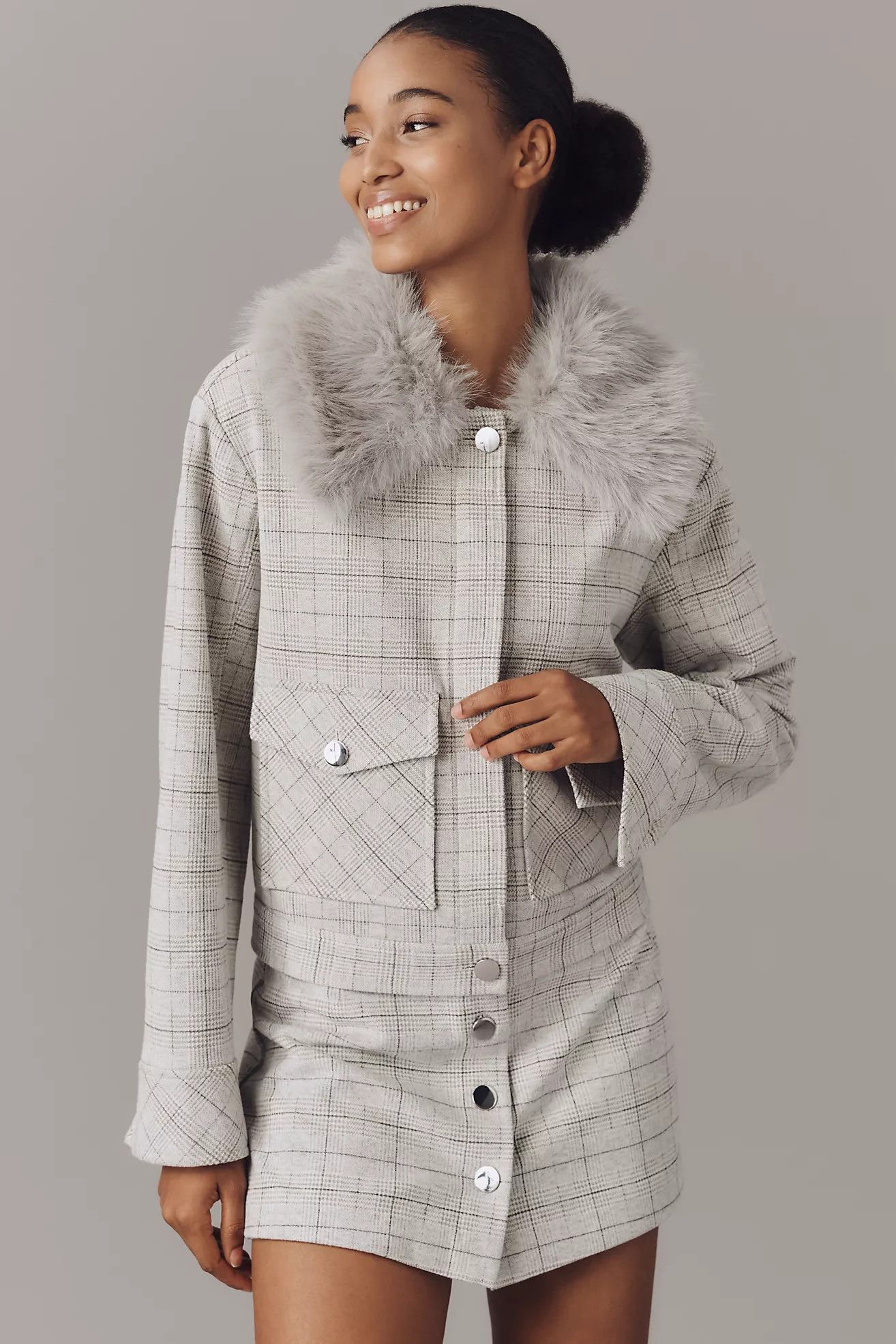 Maeve Faux Fur Collar Plaid Jacket | Anthropologie (US)