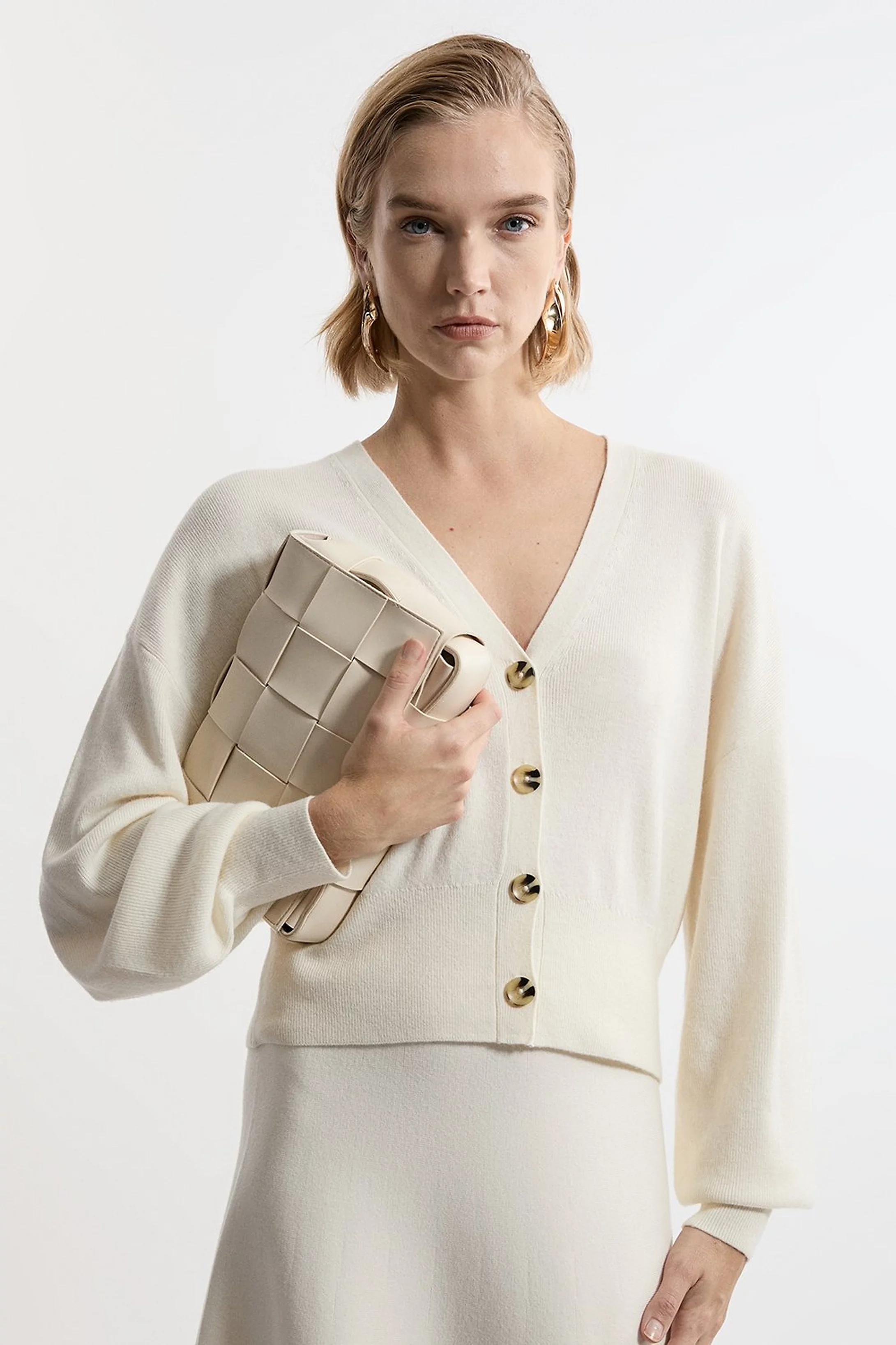 Alpaca Wool Blend Balloon Sleeve Cardigan | Karen Millen UK + IE + DE + NL