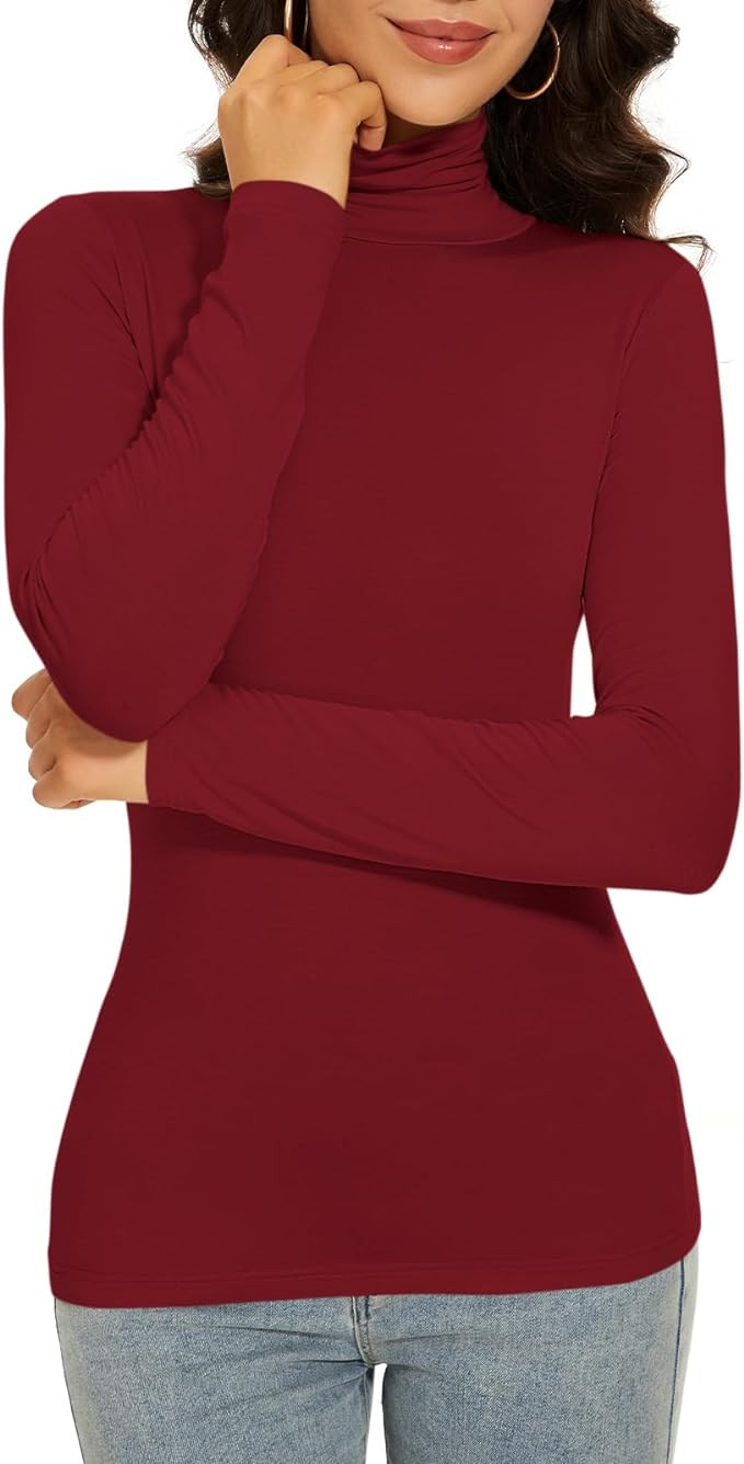 Women's Turtleneck Long Sleeve Thermal Tops Slim Fitted Lightweight Thin Basics Layer Tshirt (XS-... | Amazon (US)