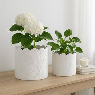 9 in. and 12 in. White Ceramic Arch Decorative Planters (Set of 2) | The Home Depot