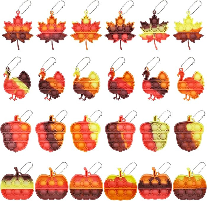 Fall Party Favors Thanksgiving Toys, 24 Pcs Mini Pop Fidget Keychain for Kids Pumpkin Turkey Sens... | Amazon (US)