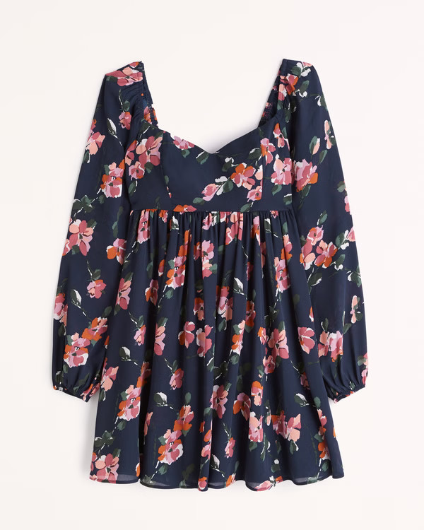 Long-Sleeve Babydoll Mini Dress | Abercrombie & Fitch (US)