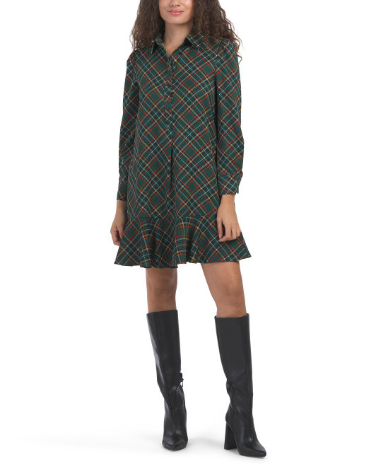 Plaid Collared Flounce Hem Mini Shirt Dress | TJ Maxx
