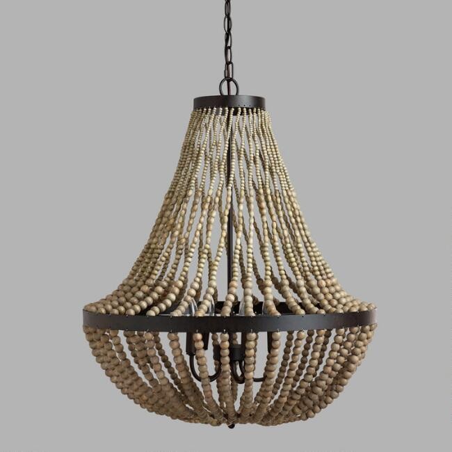Large Taupe Wood Bead Teardrop 5 Light Chandelier | World Market
