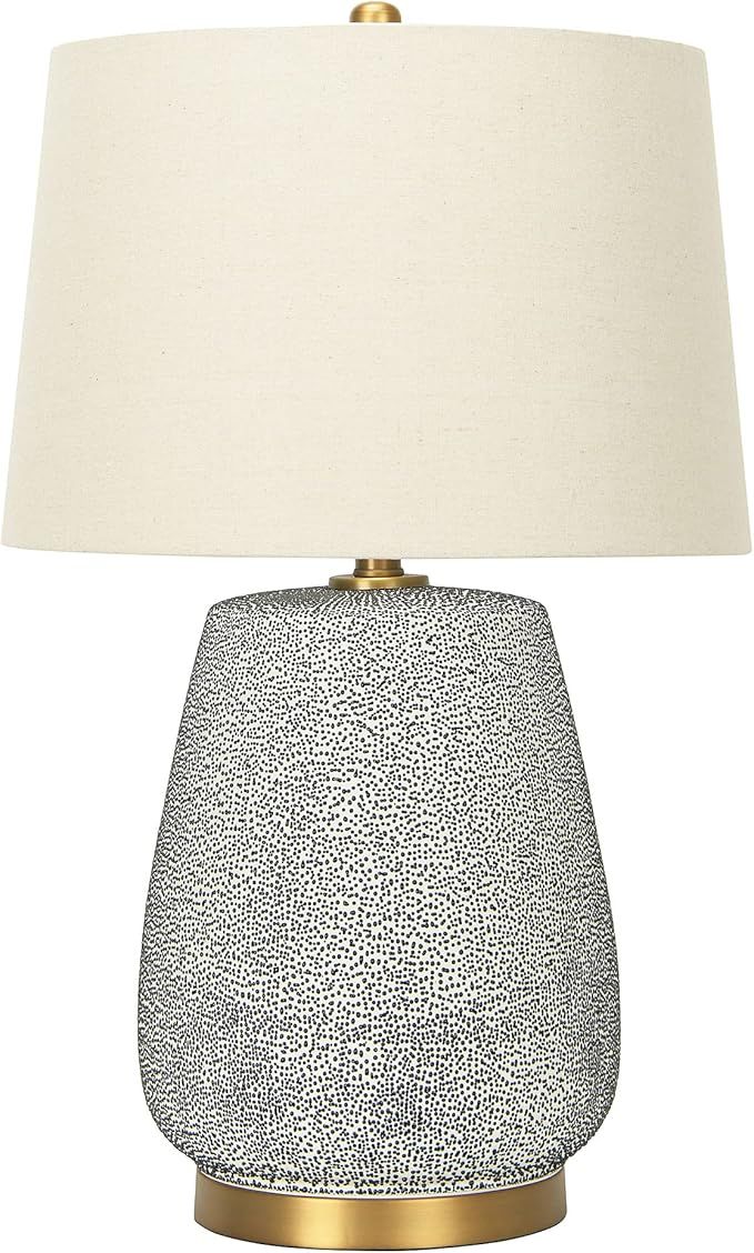 Creative Co-Op Glaze Ceramic Natural Linen Shade Table Lamp, Blue Textured Round | Amazon (US)