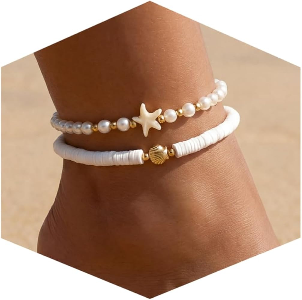 Fesciory Shell Ankle Bracelets for Women, Gold Plated Boho Anklet Set with Pearl Beads Starfish C... | Amazon (US)