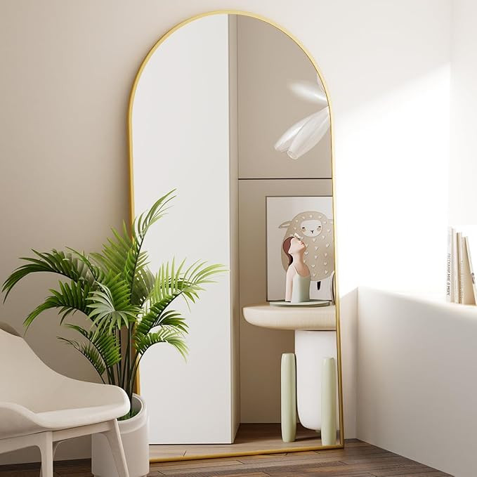 24 x 65 inch Arched Full Length Mirror, Gold Arch Floor Mirror Full Length with Stand, Full Body ... | Amazon (US)