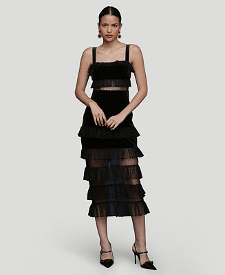 Avec Les Filles Women's Velvet Tiered Square Neck Midi Dress - Macy's | Macy's