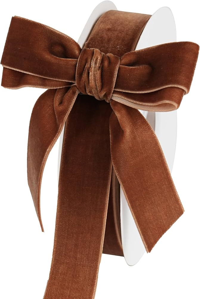 Brown Velvet Ribbon 1 Inch Dark Brown Single Face Velvet Ribbon for Christmas Tree Decoration, Ha... | Amazon (US)