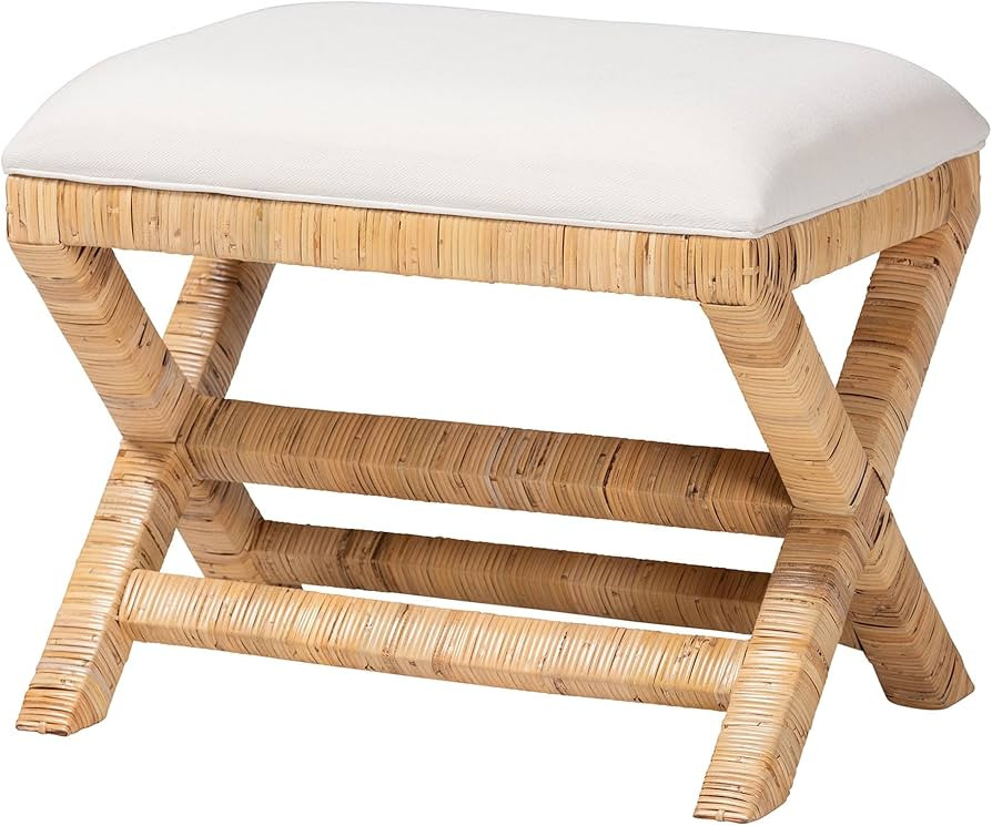 Bali & pari Christy Natural Rattan Ottoman - Hand Wrapped Wicker Accent Stool with Cushioned Seat... | Amazon (US)