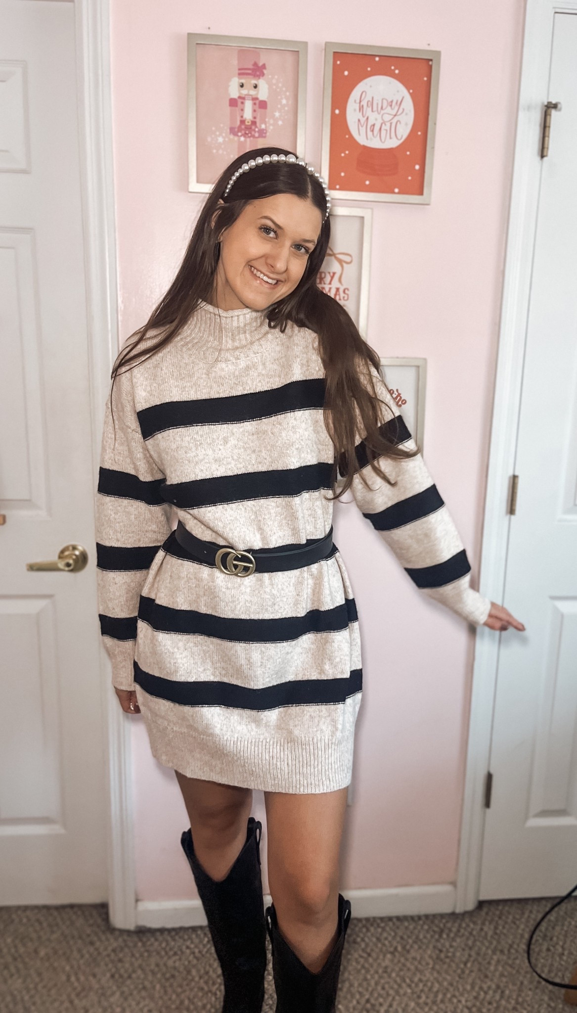 This sweater dress would be the perfect Thanksgiving outfit for this year! Throw on with some black boots and fun accessories and you’re ready for a cozy family filled day!! I’m wearing a small and it’s slightly oversized but so happy I got my true size! 

#LTKHoliday #LTKSeasonal #LTKootd