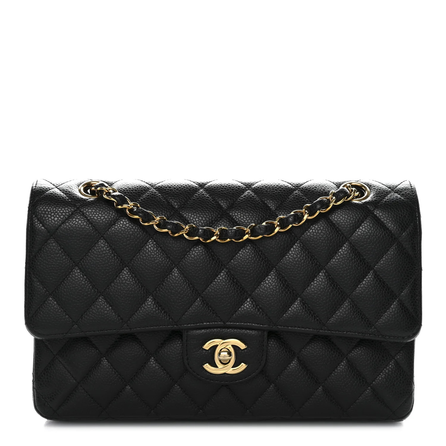 Caviar Quilted Medium Double Flap Black | FASHIONPHILE (US)