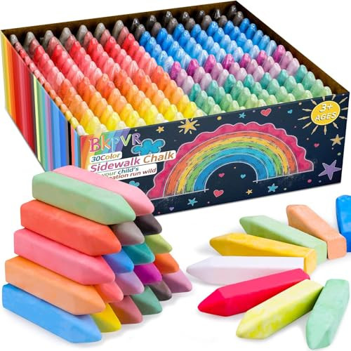 Bkpvr 150 Pcs Jumbo Sidewalk Chalk Set for Kids 30 Colors, Cone Shaped Giant Colorful Chalk Bulk, Non-Toxic Colored Washable Chalk For Driveway, Pavement, Outdoors, Blackboard, Playground | Amazon (US)