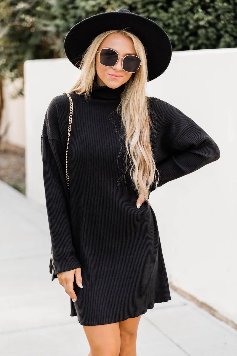 Hold You Closer Black Turtleneck Sweater Dress | The Pink Lily Boutique