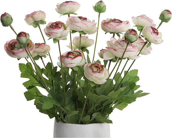 Artificial Silk Flowers Persian Buttercup Bicolor Ranunculus Flower 5 Pcs,Suitable for core Decor... | Amazon (US)