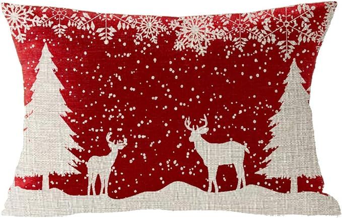 Happy Winter Snowflake Let It Snow Wild Animal Elk Merry Christmas Cotton Linen Lumbar Throw Wais... | Amazon (US)